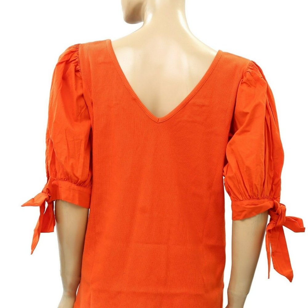 Anthropologie Maeve Orange Puff Sleeve Blouse - size small - Picture 6 of 7